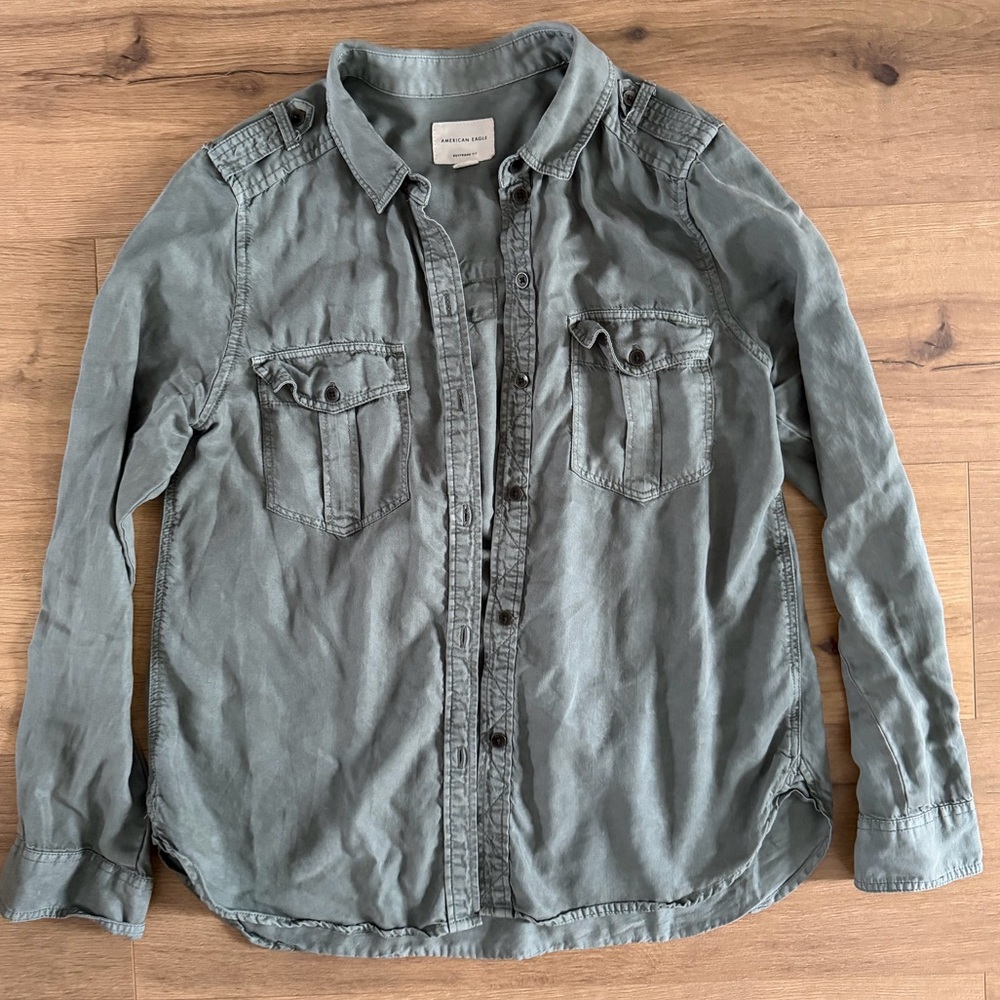 American Eagle Sage Green Boyfriend Shirt
